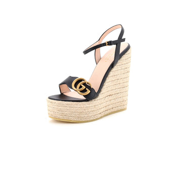 Gucci Women's GG Marmont Wedge Espadrille Sandals Leather