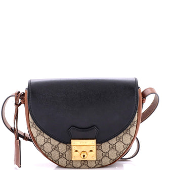Gucci Padlock Saddle Shoulder Bag GG Coated Canvas and Leather Small