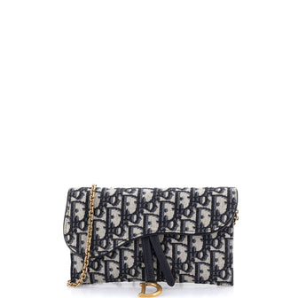 Christian Dior Saddle Chain Wallet Oblique Canvas