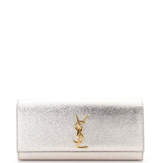 Saint Laurent Classic Monogram Clutch Metallic Calfskin Long
