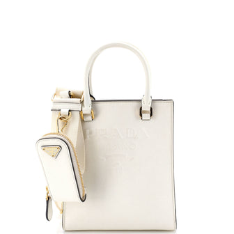 Prada Lux Embossed Logo Tote Saffiano Leather Small