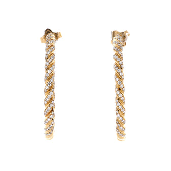 David Yurman Sculpted Cable Flex Hoop Earrings 18K Yellow Gold with Diamonds 44mm