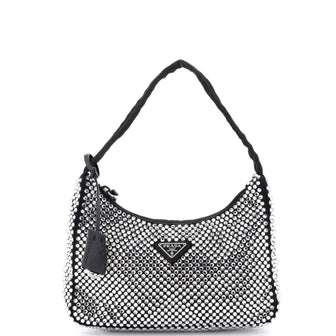 Prada Re-Edition 2000 Hobo Crystal Embellished Satin Mini