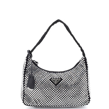 Prada Re-Edition 2000 Hobo Crystal Embellished Satin Mini