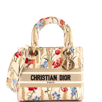 Christian Dior Lady D-Lite Bag Embroidered Canvas Medium