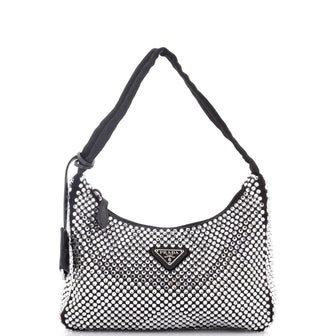 Prada Re-Edition 2000 Hobo Crystal Embellished Satin Mini