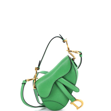 Christian Dior Saddle Handbag with Strap Leather Micro