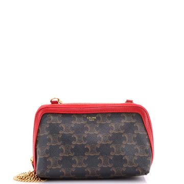 Celine Zip Around Chain Clutch Triomphe Coated Canvas