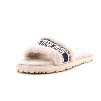 Christian Dior Women's Dway Slide Sandals Embroidered Canvas and Shearling