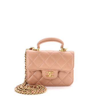 Chanel Top Handle Flap Coin Purse with Chain Quilted Lambskin