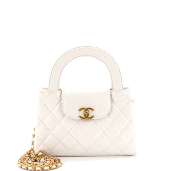 Chanel Kelly Top Handle Shopping Bag Quilted Shiny Aged Calfskin Mini