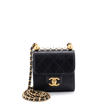 Chanel Chic Pearls Flap Clutch with Chain Quilted Goatskin Mini