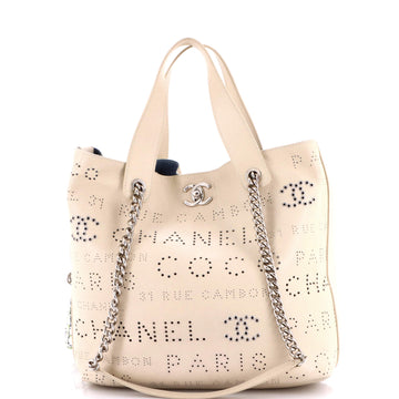 Chanel Logo Eyelets Shopping Tote Perforated Calfskin Medium