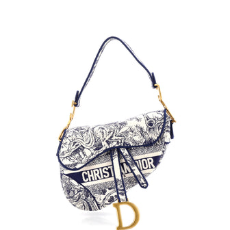 Christian Dior Saddle Bag Logo Embroidered Canvas Medium