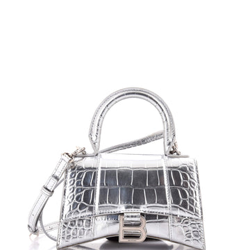 Balenciaga Hourglass Top Handle Bag Crocodile Embossed Leather XS