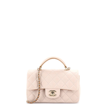 Chanel Classic Single Flap Top Handle Bag Quilted Lambskin Mini