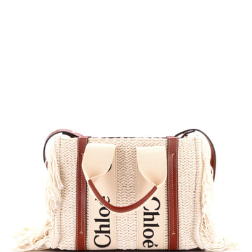 Chloe Woody Convertible Tote Fringe Canvas Small