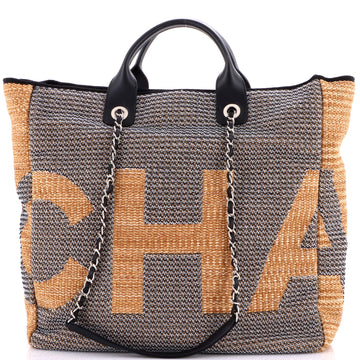 Chanel Deauville Logo Shopping Tote Printed Raffia Large
