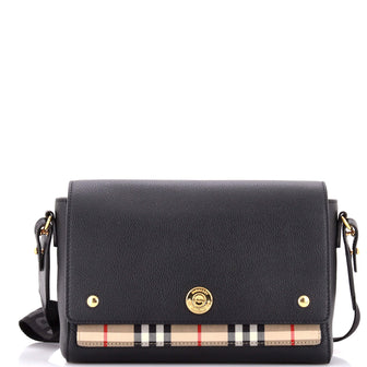 Burberry Note Crossbody Bag Leather with Vintage Check Canvas Medium