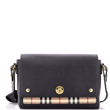 Burberry Note Crossbody Bag Leather with Vintage Check Canvas Medium
