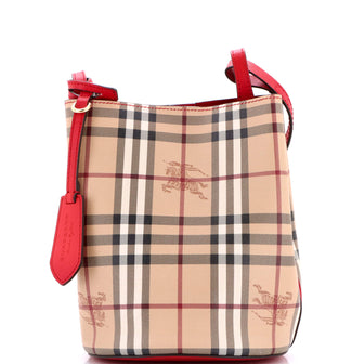 Burberry Lorne Bucket Bag Haymarket Coated Canvas Small