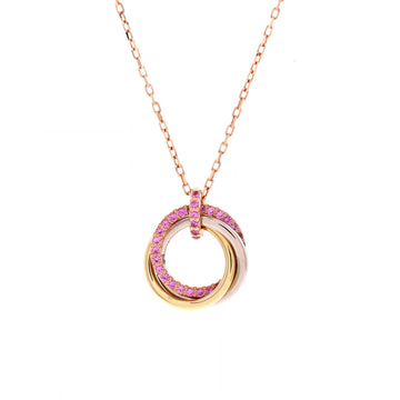 Cartier Trinity Pendant Necklace 18K Tricolor Gold with Pave Pink Sapphires Medium