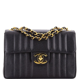 Chanel Vintage Classic Single Flap Bag Vertical Quilt Caviar Jumbo