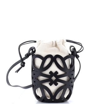 Loewe Anagram Drawstring Bucket Crossbody Bag Leather with Canvas Mini