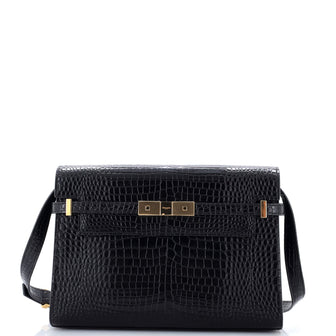 Saint Laurent Manhattan Shoulder Bag Crocodile Embossed Leather Medium