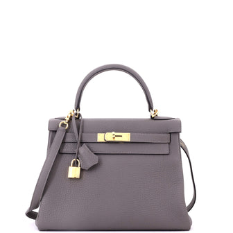 Hermes Kelly Handbag Grey Togo with Gold Hardware 28