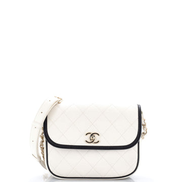 Chanel CC Round Flap Messenger Bag Quilted Caviar Small