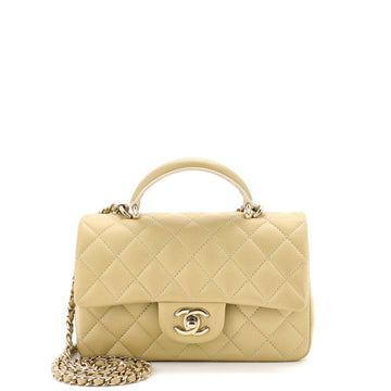 Chanel Classic Single Flap Top Handle Bag Quilted Lambskin Mini