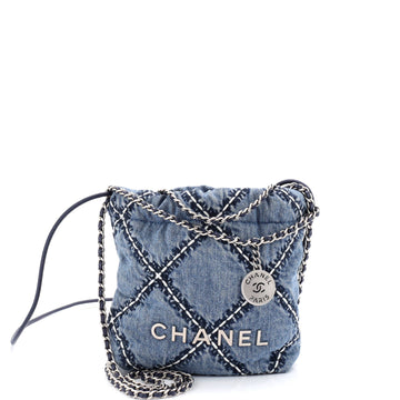 Chanel 22 Chain Hobo Quilted Stitched Denim Mini