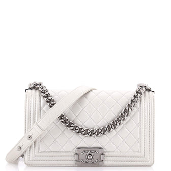 Chanel Boy Flap Bag Quilted Metallic Caviar Old Medium