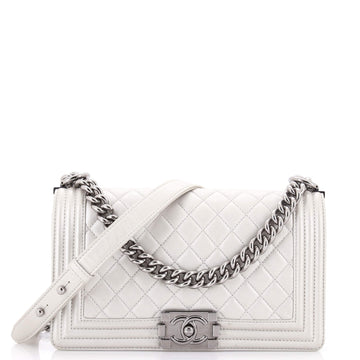 Chanel Boy Flap Bag Quilted Metallic Caviar Old Medium