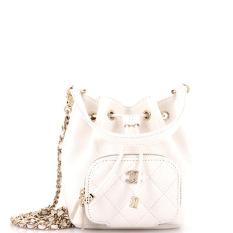 Chanel Business Affinity Drawstring Bucket Bag Quilted Caviar Mini