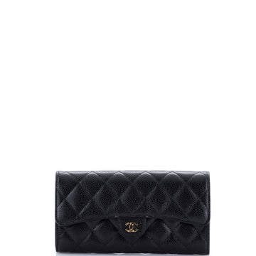 Chanel CC Gusset Classic Flap Wallet Quilted Caviar Long