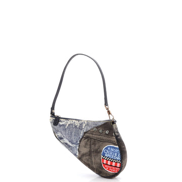 Christian Dior Vintage Saddle Bag Printed Denim Mini