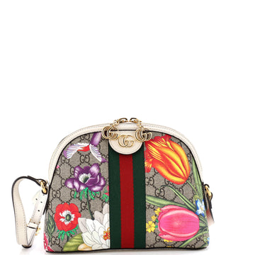 Gucci Ophidia Dome Shoulder Bag Flora GG Coated Canvas Small