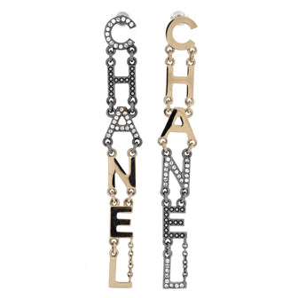 Chanel Logo Drop Earrings Metal with Crystals