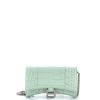 Balenciaga Hourglass Chain Wallet Crocodile Embossed Leather