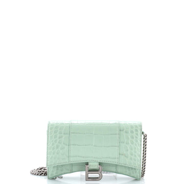Balenciaga Hourglass Chain Wallet Crocodile Embossed Leather