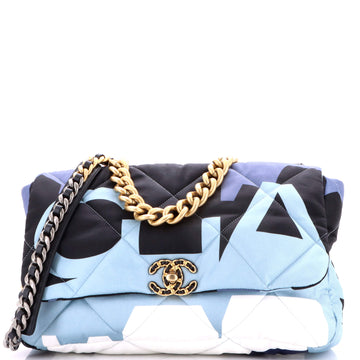 Chanel 19 Flap Bag Quilted Printed Silk Maxi