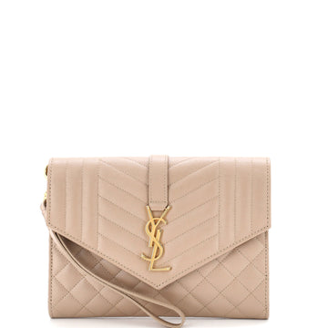 Saint Laurent Classic Monogram Envelope Wristlet Clutch Mixed Matelasse Leather