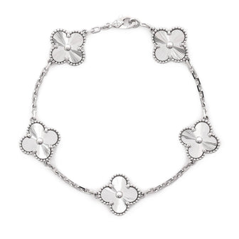Van Cleef & Arpels Vintage Alhambra 5 Motifs Bracelet Guilloche 18K White Gold