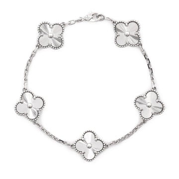 Van Cleef & Arpels Vintage Alhambra 5 Motifs Bracelet Guilloche 18K White Gold