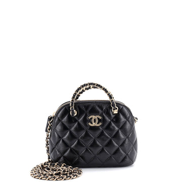 Chanel CC Dome Zip Clutch with Chain Quilted Shiny Lambskin Mini