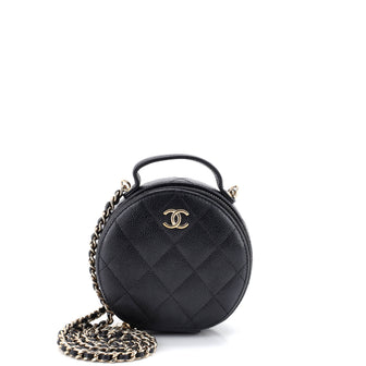 Chanel Handle with Care Round Vanity Case with Chain Quilted Caviar Small