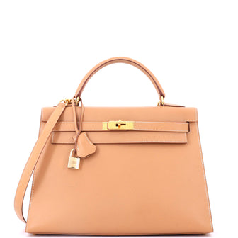 Hermes Kelly Handbag Brown Courchevel with Gold Hardware 32