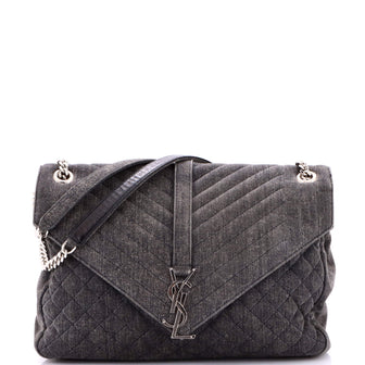 Saint Laurent Classic Monogram Slouchy Envelope Satchel Quilted Denim Large